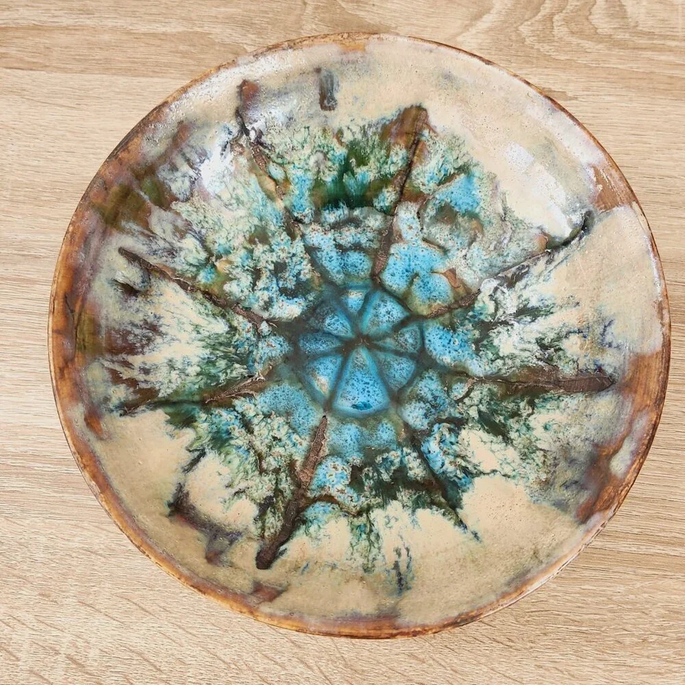 Vintage Ardeco Vallauris Mid Century Starburst Glazed Pottery Earth Tone Bowl